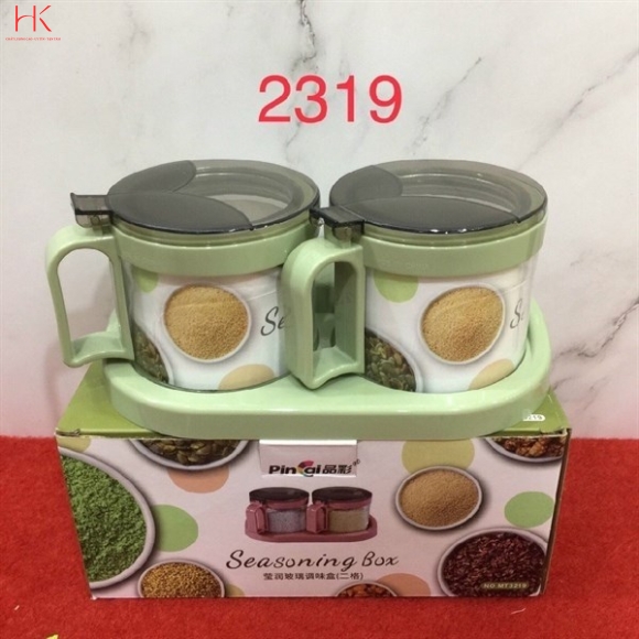 NO\.MT3219 BỘ GIA VỊ 2 HŨ THỦY TINH PINCAI