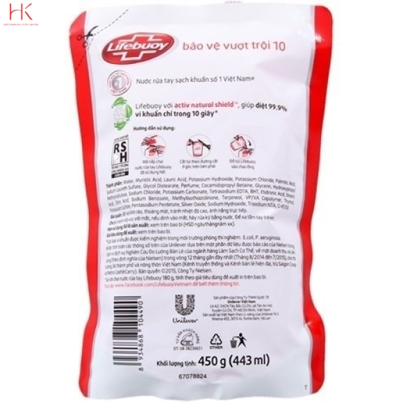 Nước Rửa Tay Lifebuoy Bảo Vệ Vượt Trội 10 Túi 400g