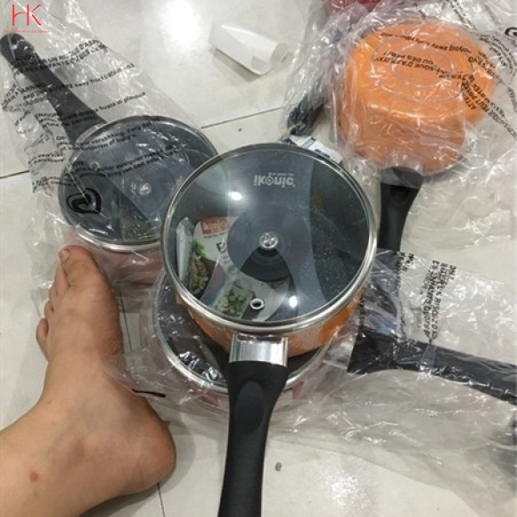 NỒI NHÔM CHỐNG DÍNH VẤN ĐÁ CAO CẤP NẮP KÍNH IKONIC 14CM IK6814