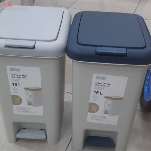 THÙNG RÁC ĐẠP CHỮ NHẬT HIRO INOCHI 15L HAI MÀU XÁM