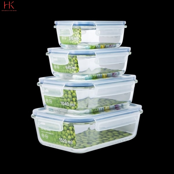 HỘP THỰC PHẨM THỦY TINH CHỮ NHẬT NIKKO 370ML