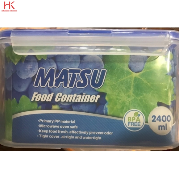 HỘP THỰC PHẨM CHỮ NHẬT MATSU 2400ML CHỊU NHIỆT LÒ VI SÓNG