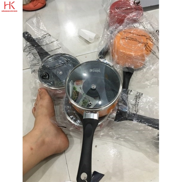 NỒI NHÔM CHỐNG DÍNH VẤN ĐÁ CAO CẤP NẮP KÍNH IKONIC 14CM IK6814
