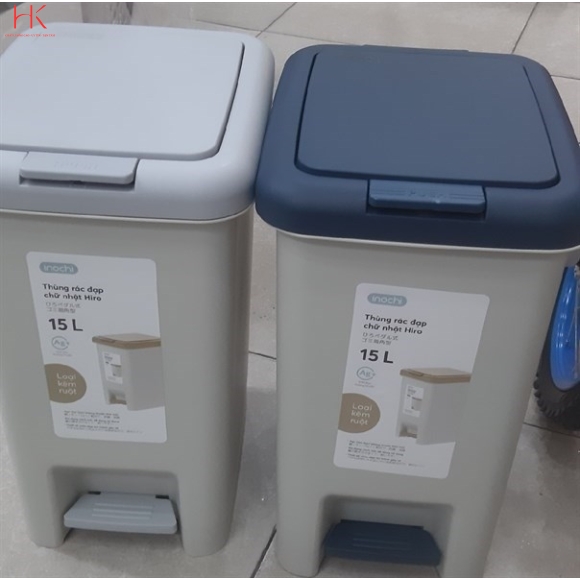 THÙNG RÁC ĐẠP CHỮ NHẬT HIRO INOCHI 15L HAI MÀU XÁM